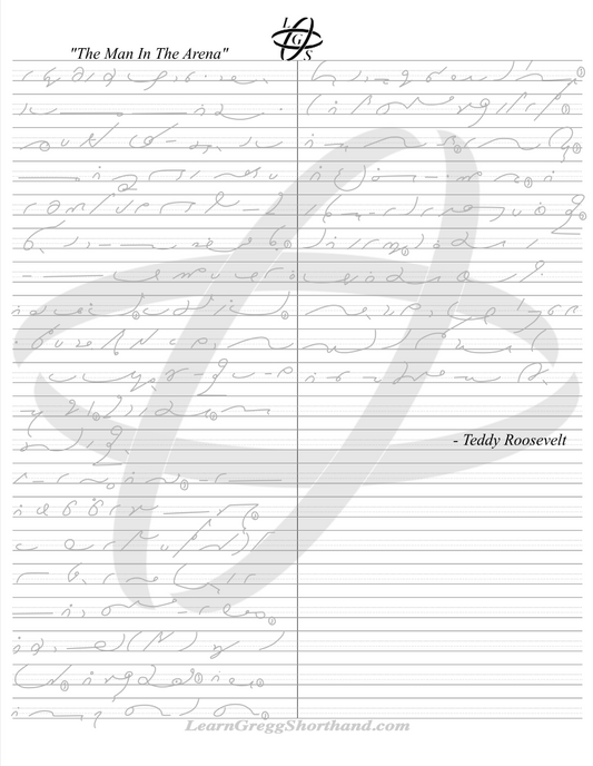 "The Man in the Arena" By Teddy Roosevelt – Traceable Gregg Shorthand Speech (Printable PDF + Practice Sheet)